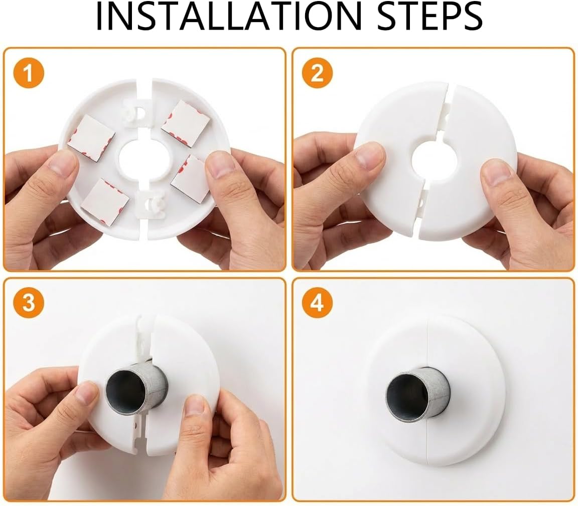 2pcs Wall Split Flange, white Self-Adhesive Pipe Cover Escutcheon Plate