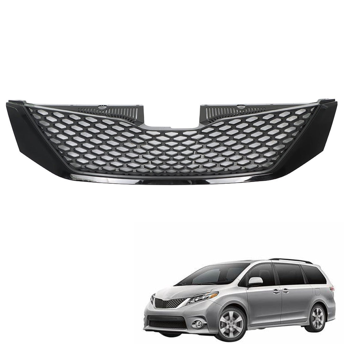 SEBLAFF Front Upper Grille Honeycomb Black Replacement for Sienna
