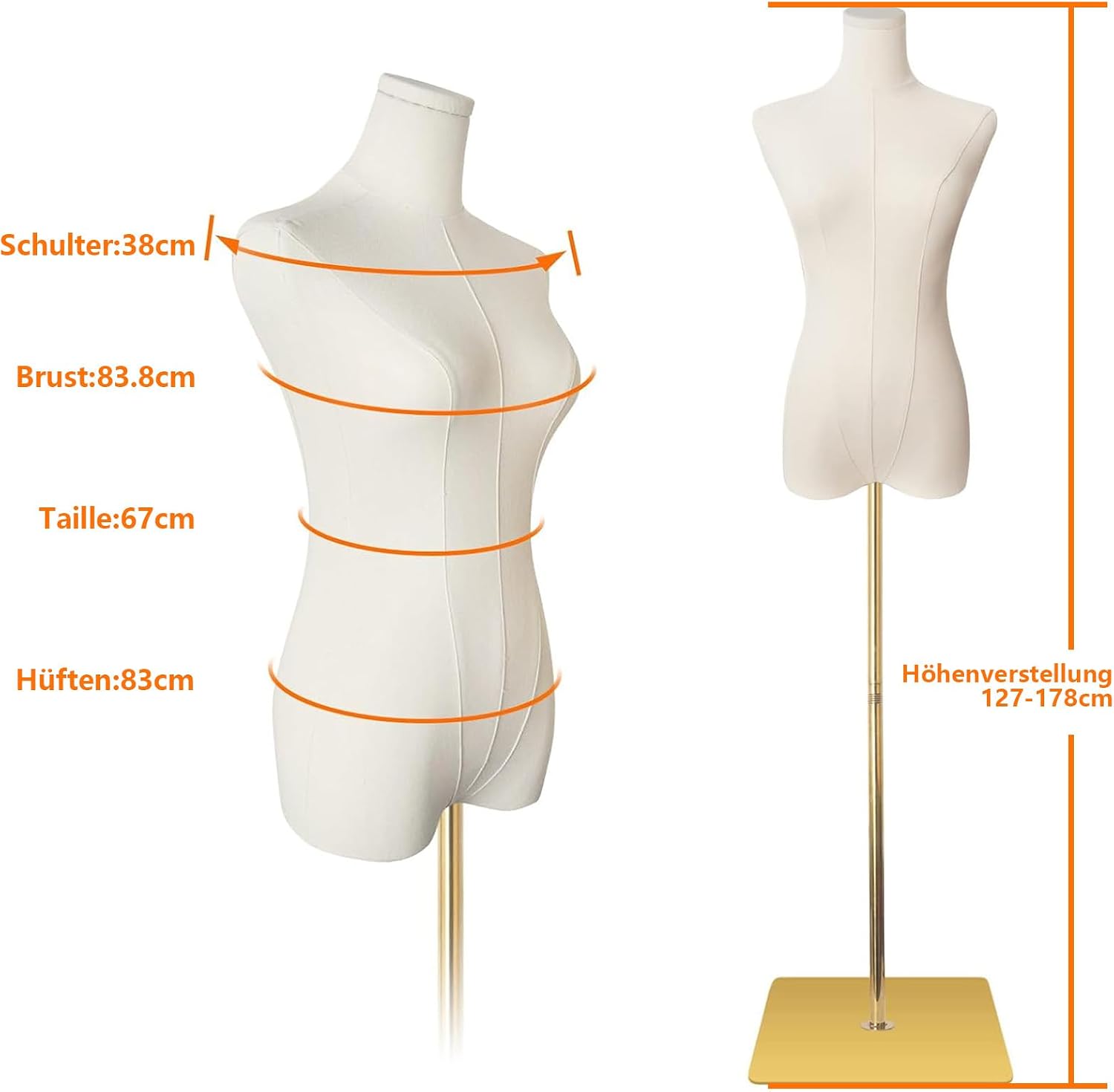 Female Mannequin Torso Women Dress Forms for Sewing Manicanequin Body High Stability Gold Metal Stand for Clothing