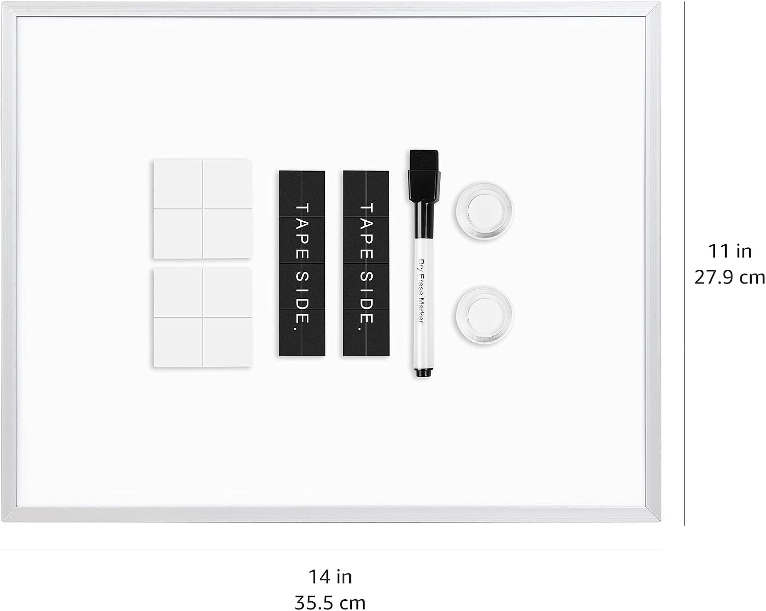 Small Dry Erase Whiteboard, Magnetic Bulletin Board, with Marker and Magnets, 11"W x 14"H, Aluminum Frame
