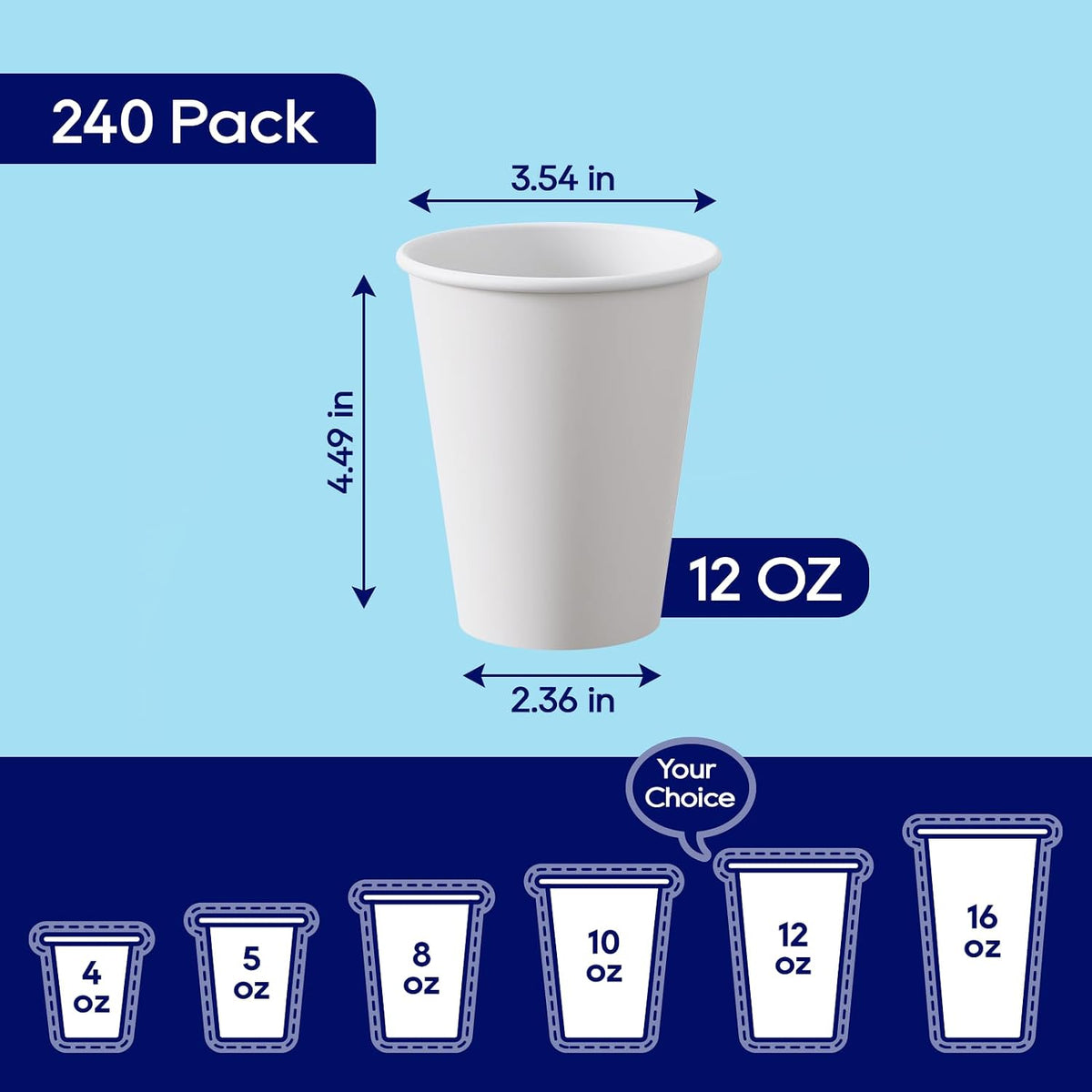 240 Pack 12 oz Paper Cups, White Disposable Coffee Cups