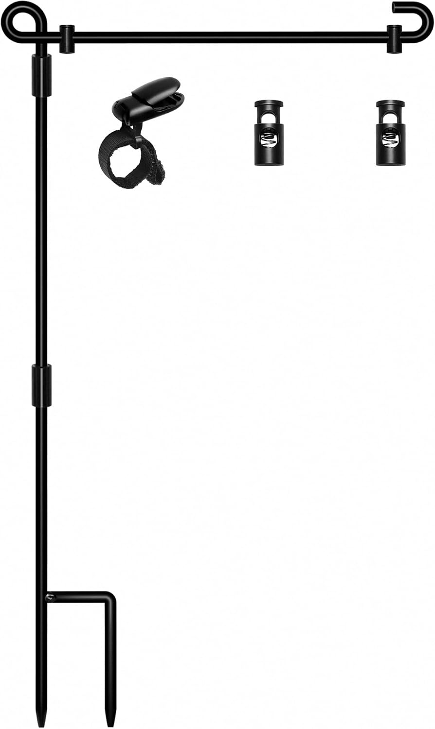 Garden Flag Stand,Premium Garden Flag Holder Pole Metal Powder-Coated Weather-Proof Paint with Graden Flag Clip and
