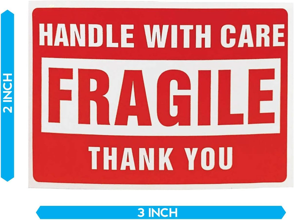 Handle with Care Warning Labels, Fragile, Red, 2 x 3 in, 500 Count