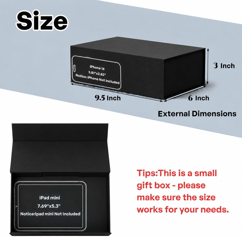 6 Pack Black Gift Boxes with Lids, 9.5 x 6 x 3 Inch Boxes with Ribbon for Groomsmen gifts, Magnetic Gift Boxes for