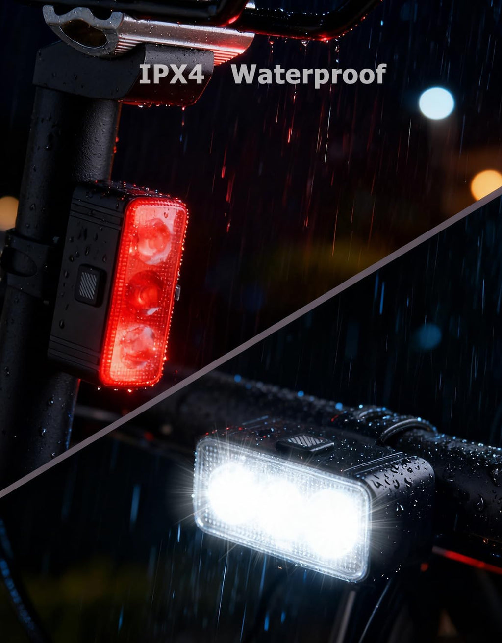 Bike Light Kit, LED Bicycle Light Set - 2 Bike Headlights & 2 Taillights, IPX4 Waterproof Rechargeable Bike Lights, 5