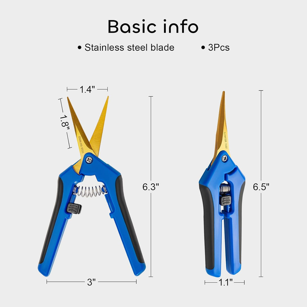 3 Packs 6.5 Inch Pruning Shears with Curved Blades Trimming Scissors For Gardening Hand Pruning Snips Titanium Coated