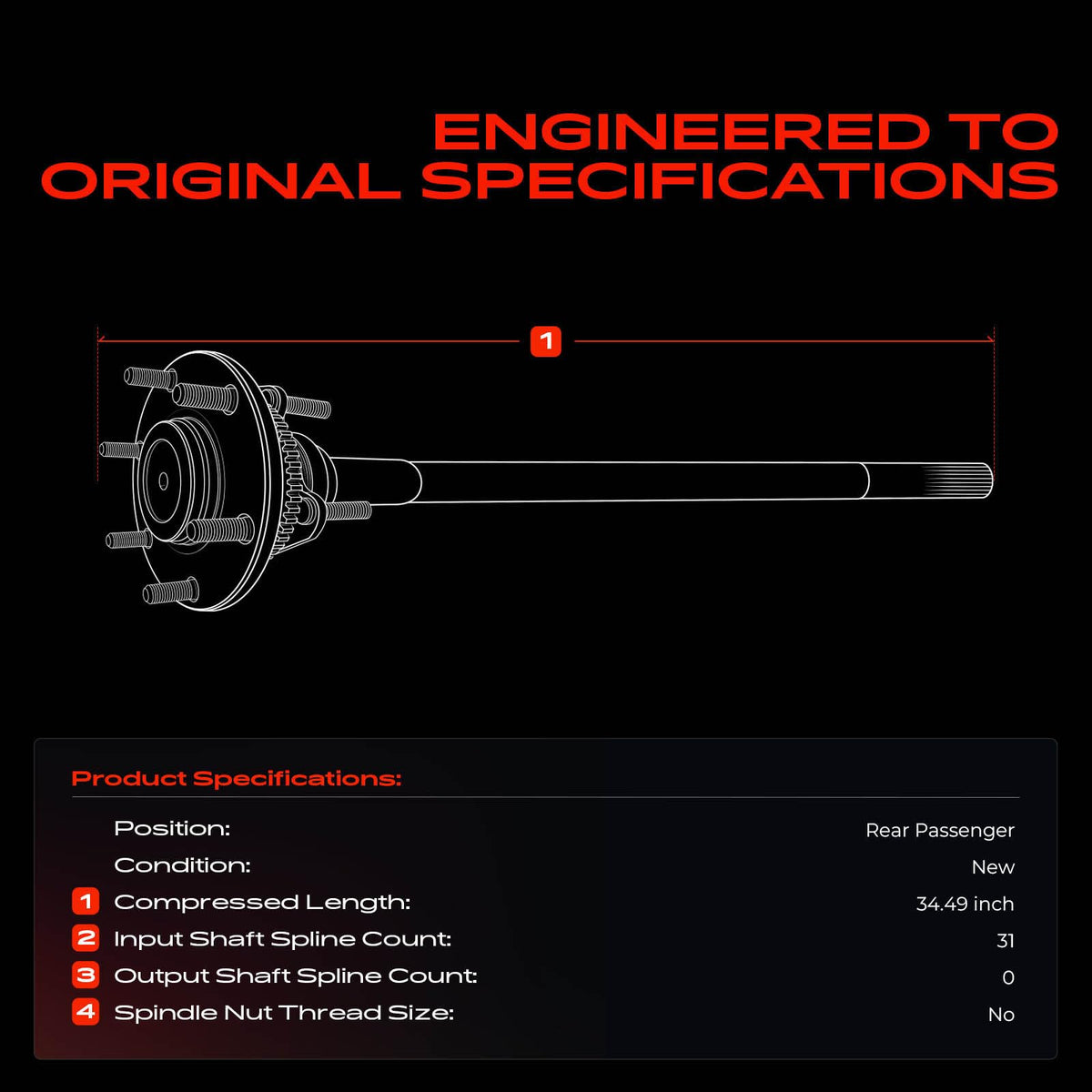 A-Premium Rear Right Passenger Side Axle Shaft Assembly