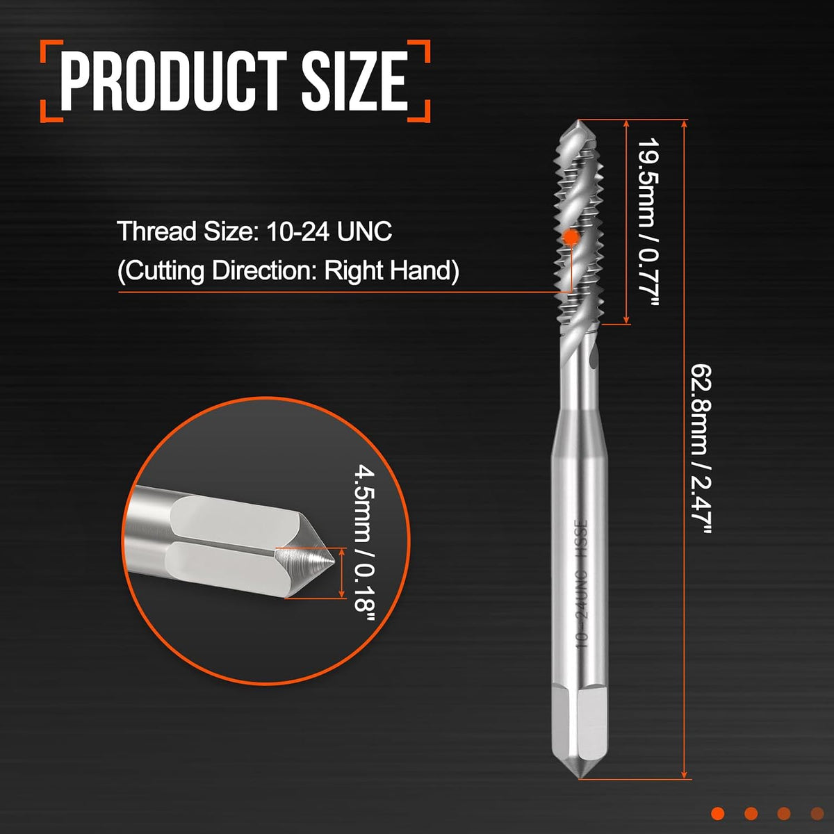 10-24 UNC Spiral Flute Thread Tap M35 High Speed Steel Polished