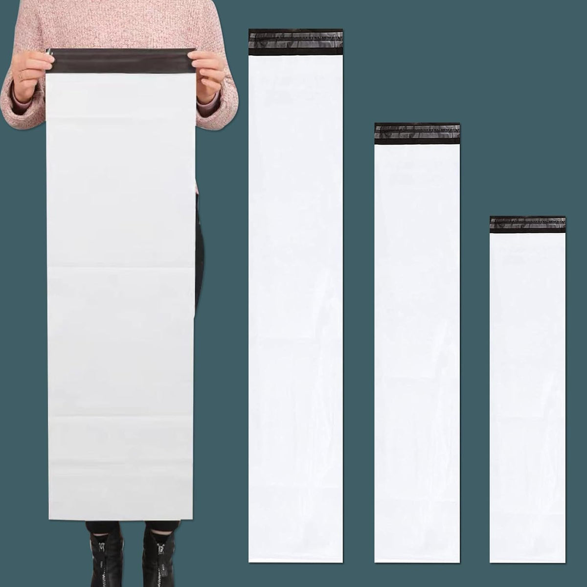 Poly Mailers Long Shipping Bags 6x25 Inch 50 Pack Envelopes Bag for Unique Items Storage Packaging, White Self