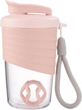 Protein Shaker Bottle, Pink, 14 oz Leak-Proof with Non-Slip Silicone Grip, Mixing Ball, Detachable Nylon Strap