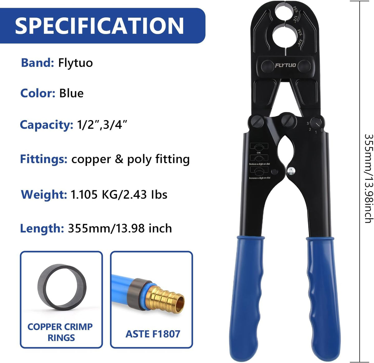 1/2" & 3/4" Combo PEX Crimping Tool for Copper Crimp Rings