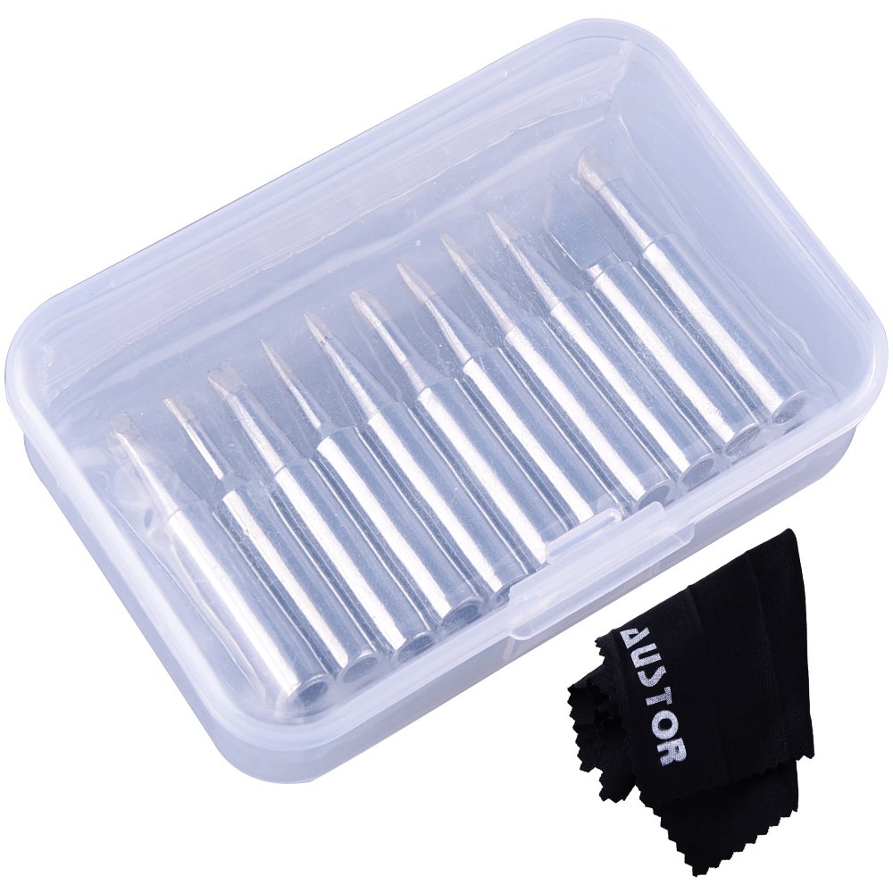 AUSTOR 11 Pcs Soldering Iron Tips Kit 900M-T and 1 Pc Cleaning Cloth