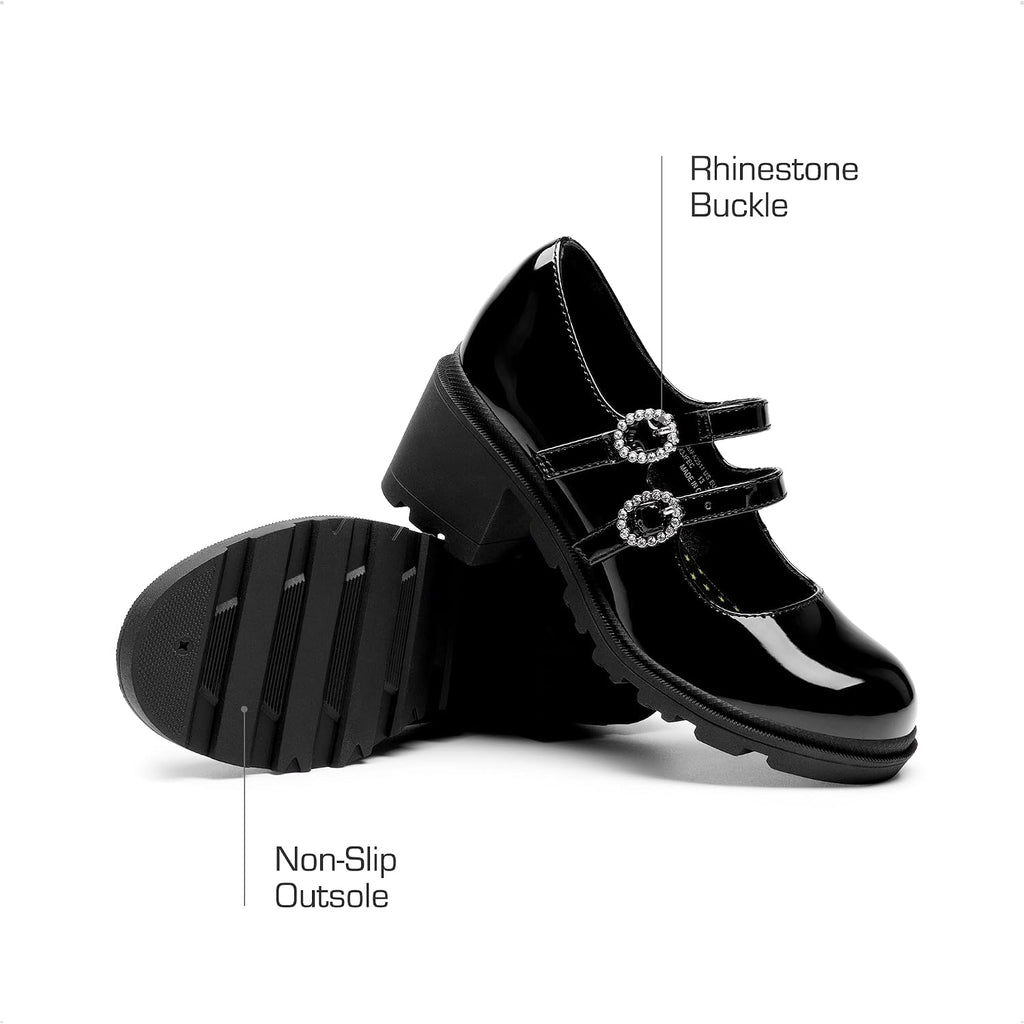 Mary Jane Shoes for Girls Platform School Uniform Party Chunky Dress Heel Double Straps Flats for Little Big Kid