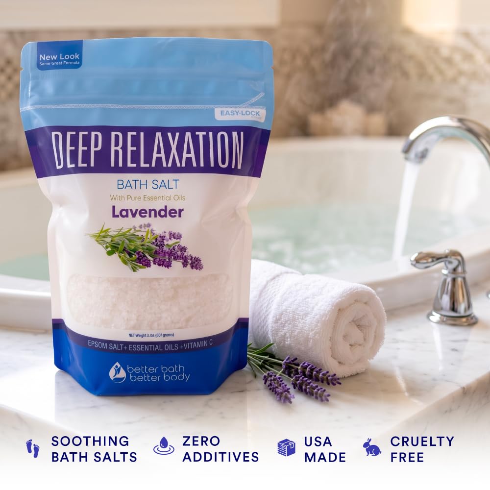 Deep Relaxation Bath Salt 32 oz Epsom Salt Pure Lavender Essential Oil