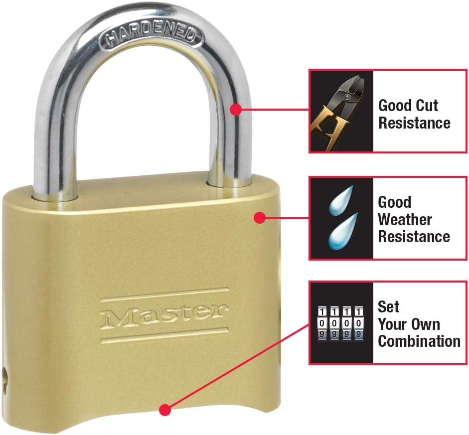 Combination Padlock Outdoor Brass Lock, Gate Lock 4-Pack 175EC4 | Resettable 4-digit Combination Lock For Gates