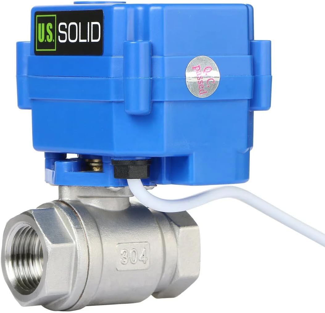 U.S. Solid Motorized Ball Valve- 1/2" NSF Certified 304SS Ball Valve with Full Port, 9-24V AC/DC and 2 Wire Auto Return Setup