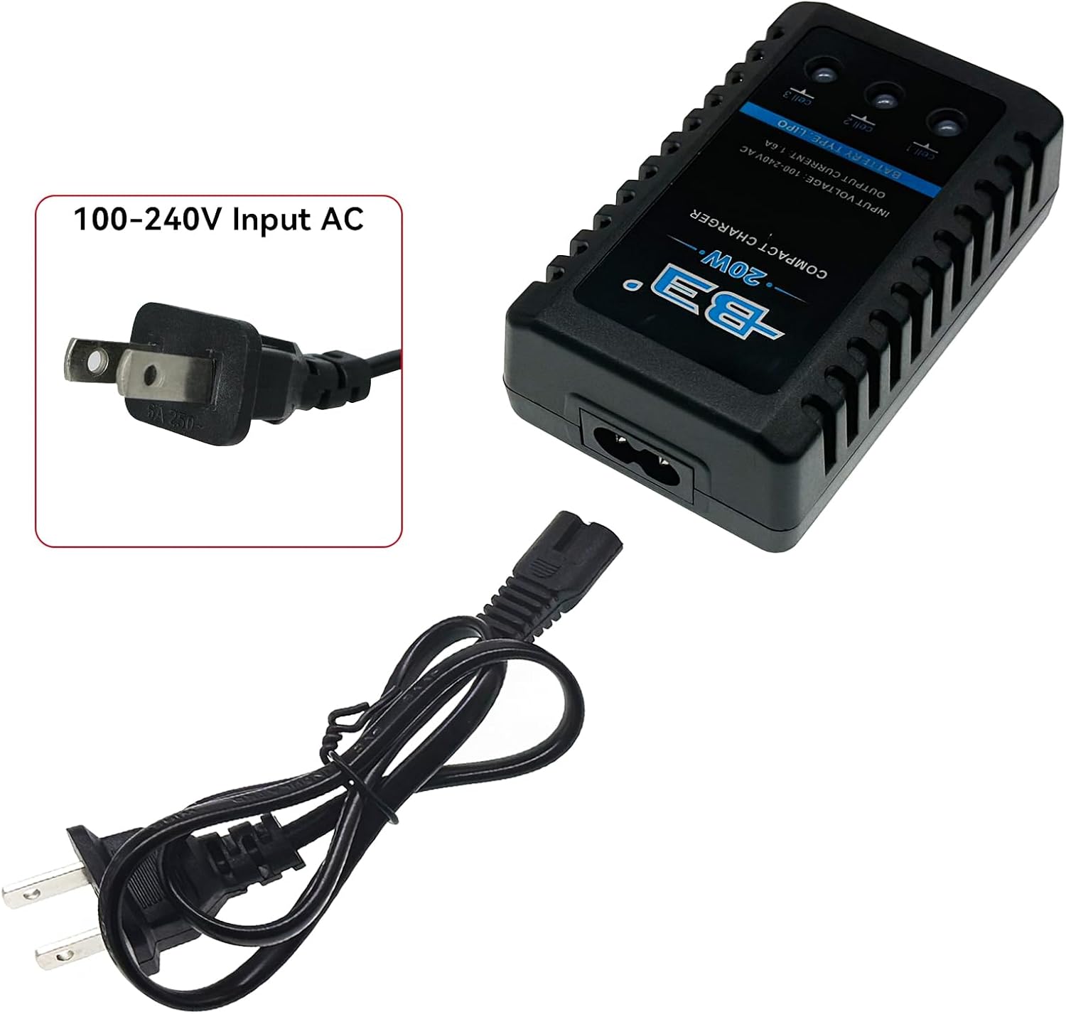 B3 Lipo Battery Charger 2S-3S RC Balance Charger with XH3P XH4P Plug for RC Car Batteries Drone Boat Airplane Truck