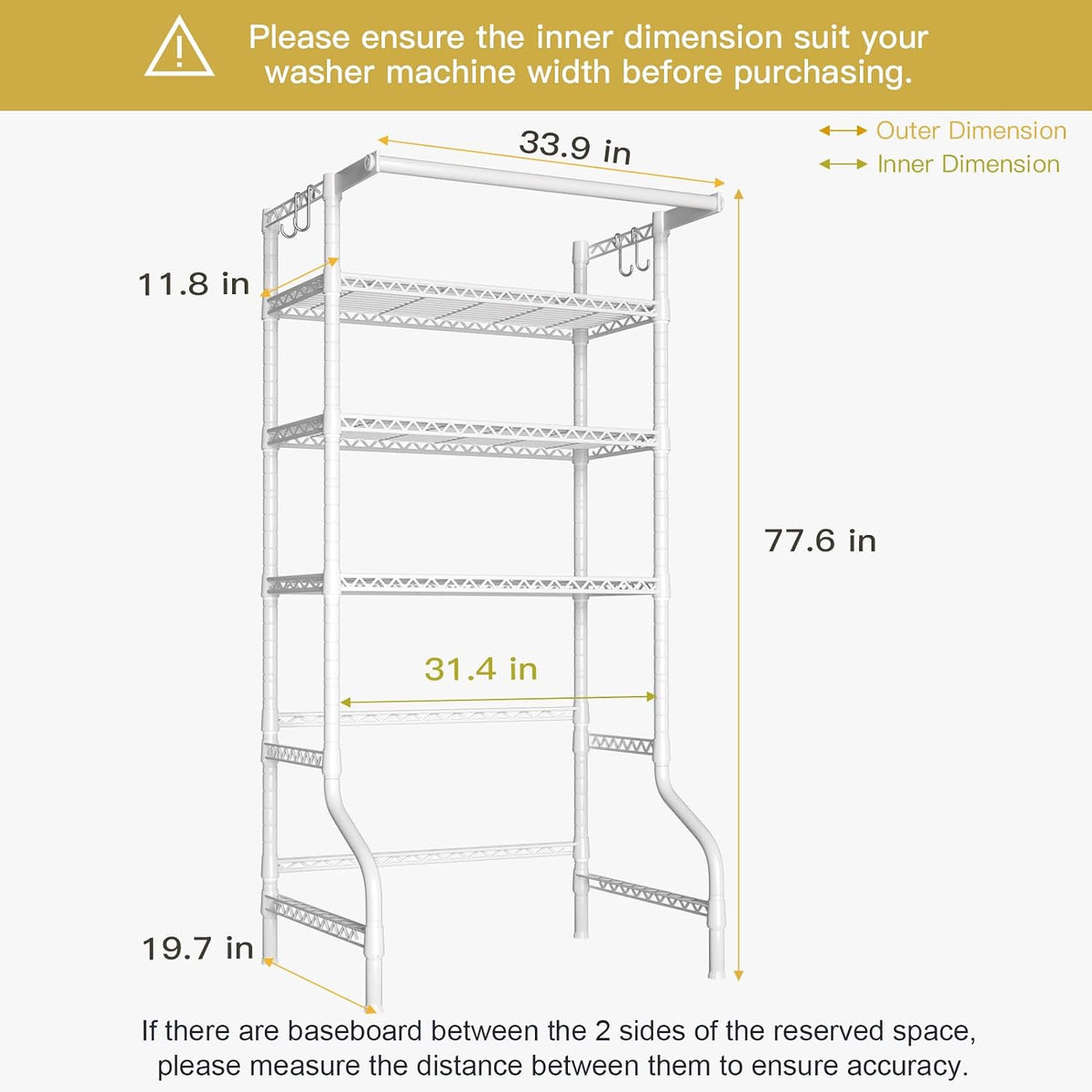 U11 Over Washer and Dryer Shelves, 3 Tiers Laundry Room Storage and Organizer Standing Shelf, Metal Freestanding