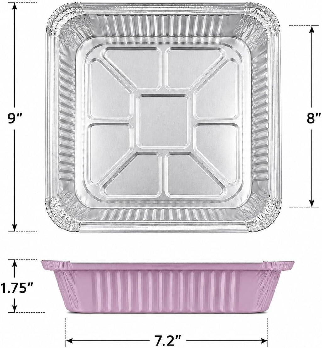 35-Pack 8x8 Pink Disposable Aluminum Foil Pans with Clear Lids