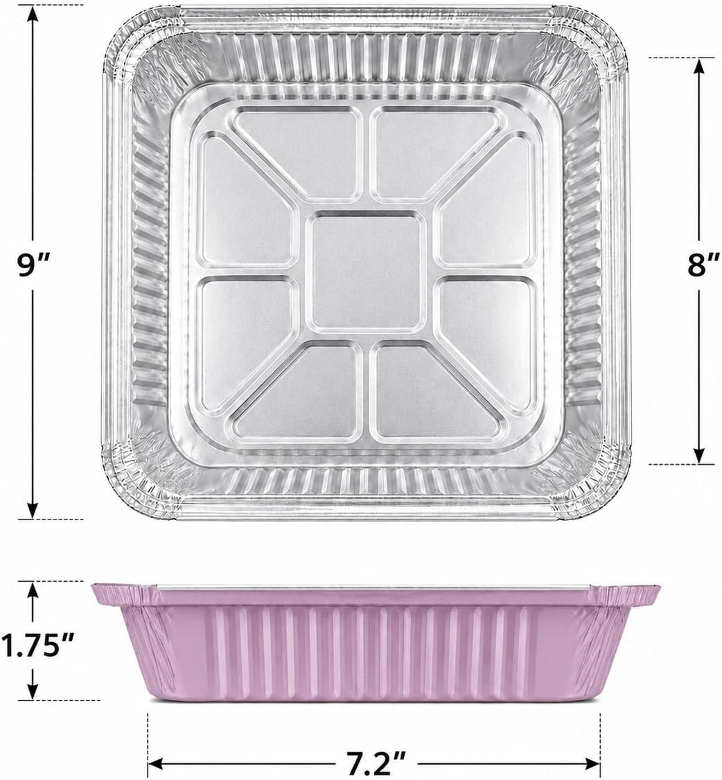 35-Pack 8x8 Pink Disposable Aluminum Foil Pans with Clear Lids