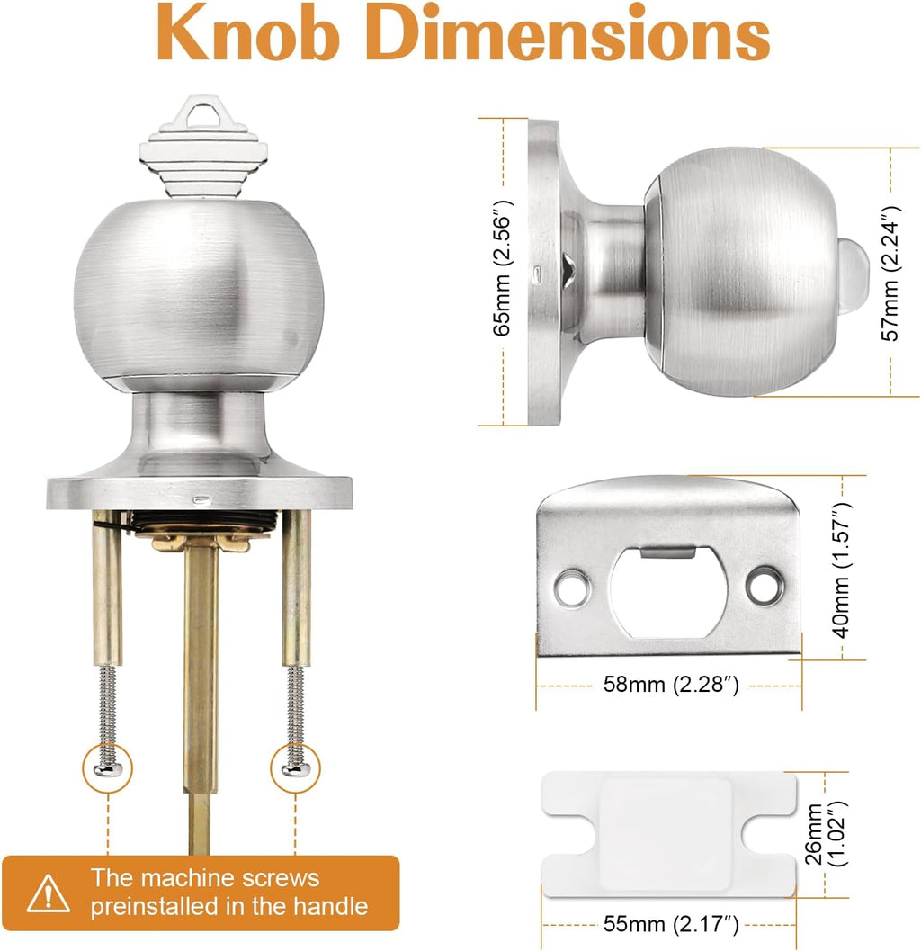 2 Pack Keyed Alike Entry Door Knobs with Lock and Key Ball Door Knob Handles Entrance Door Lockset Brushed Nickel Finish