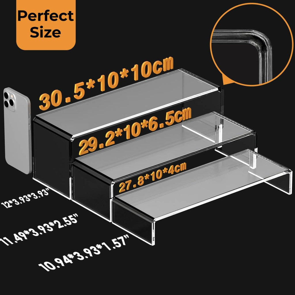 Clear Plastic Risers Display Stands Stable Multi-Size | 6-Piece Set, Rectangular, 11"~12", 4mm Thick, Ideal for