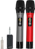 UHF Wireless Microphone with 1/4'' Plug Rechargeable Receiver, 160 Feet, Professional Metal Dual Handheld Cordless