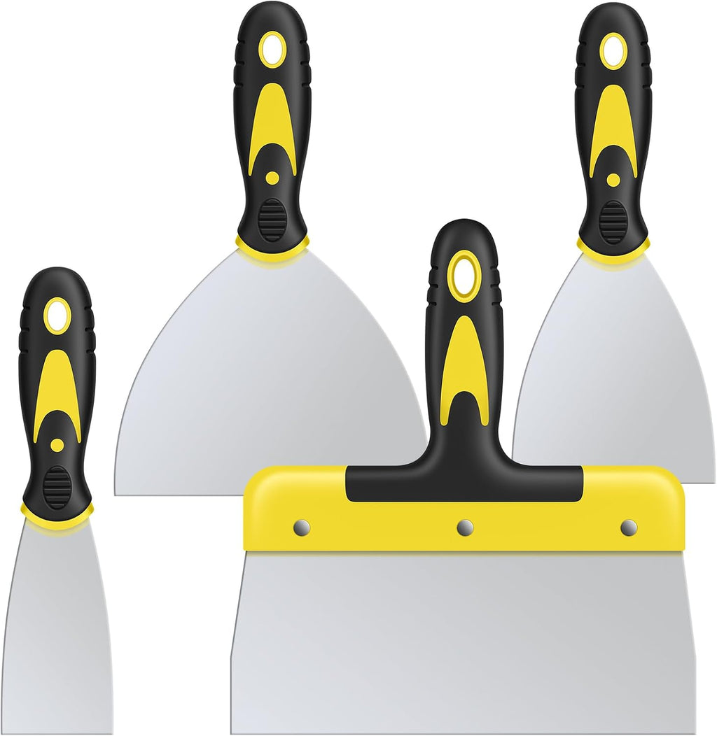 Putty Knife Set, 4PCS Stainless Steel Scraper Paint Tool with Comfortable Grip for Drywall Repair, Wallpaper Removal