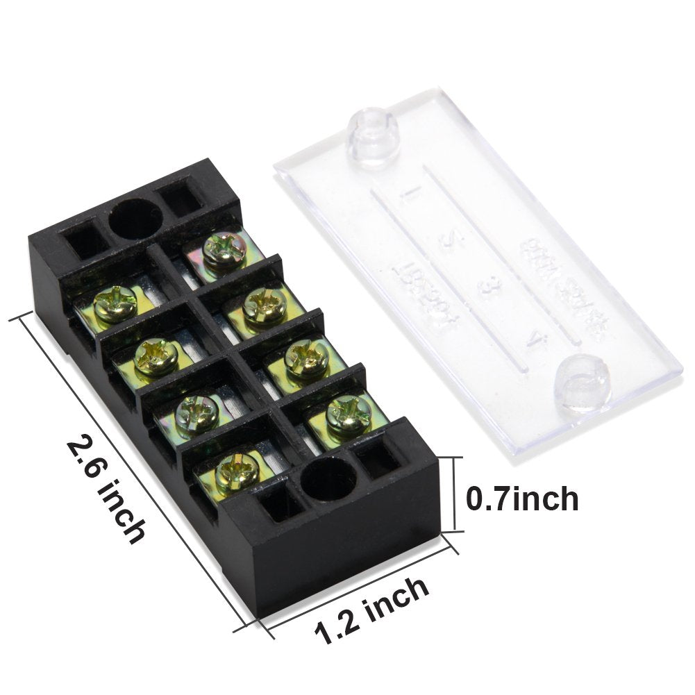 Terminal Block, 4 Circuits 600V 25A Dual Row Screw Terminal Strip, 6 Sets
