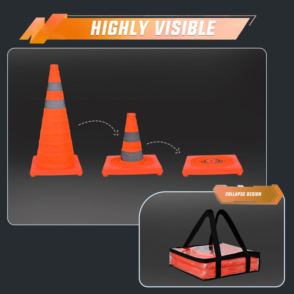 28 Inch Collapsible Traffic Safety Cones, 2-Pack | With Reflective Collars, Collapsible Design Saves Storage Space