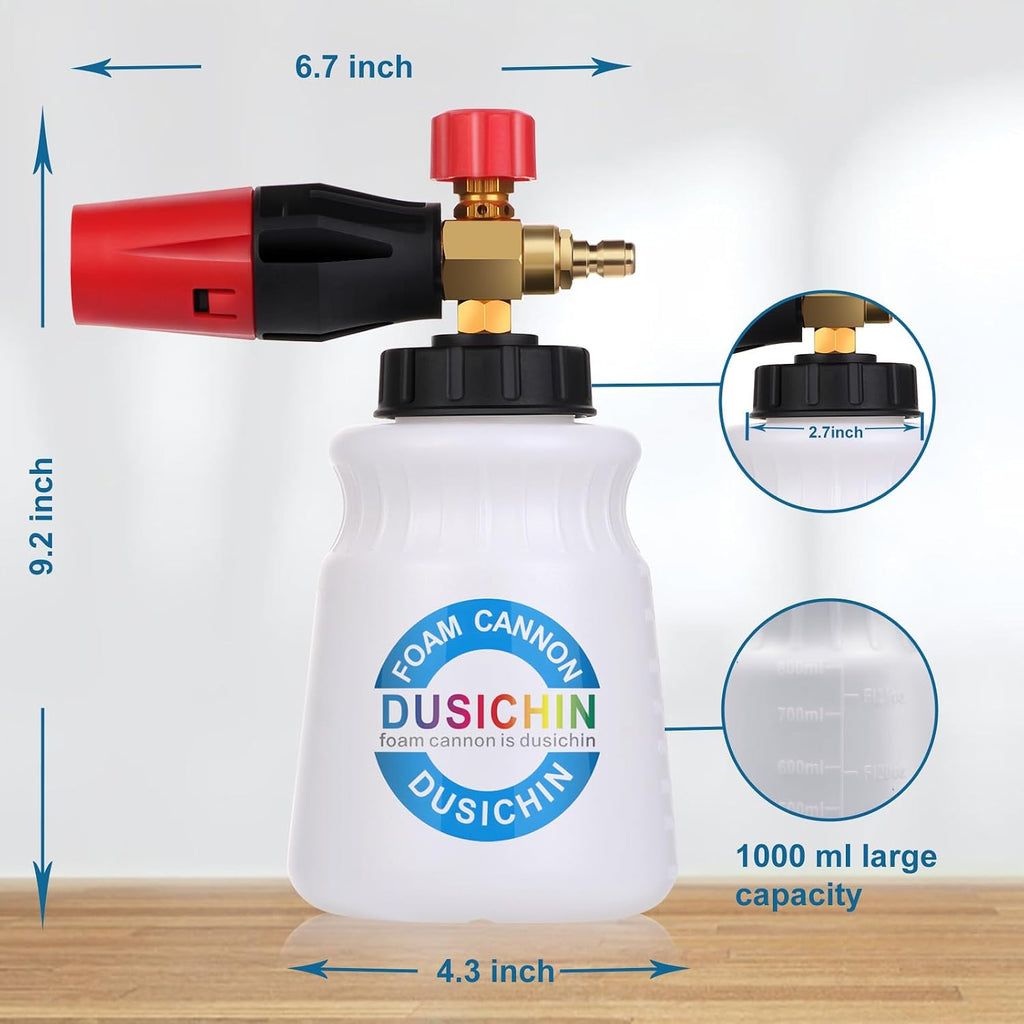 Foam Cannon Snow Foam Car Washer 4000 PSI Pressure, Wide Neck Adjustable Nozzle 1L Container Additional 1.04mm