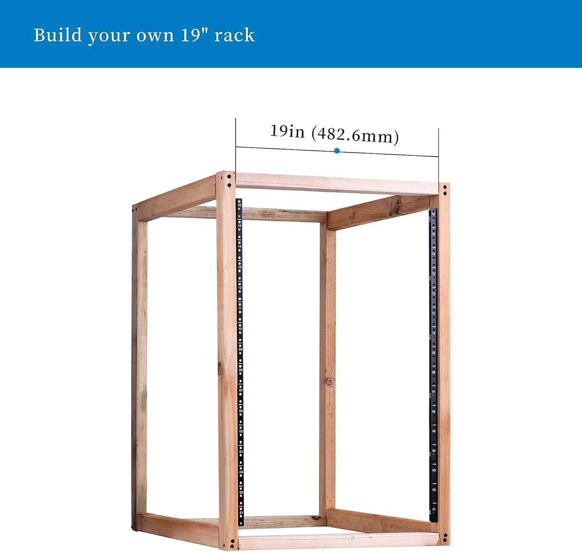 RackPath 16U Vertical Server Rack Rail Pair Kit, DIY Rack Build, 12-24 Screws x64