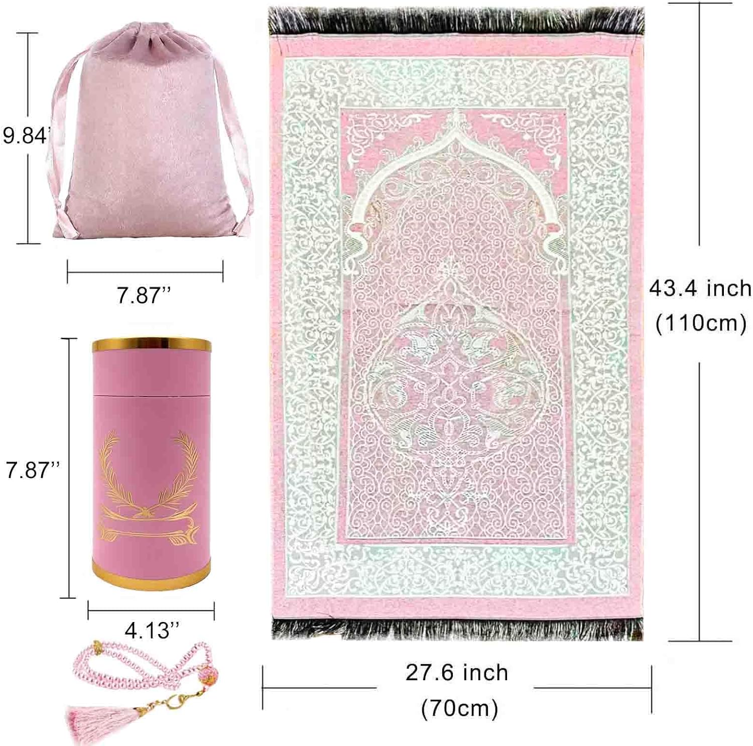 Muslim Prayer Rug and Beads with Gift Box, Soft Islamic Prayer Mat, Islamic Gifts Set, Prayer Carpet Mat
