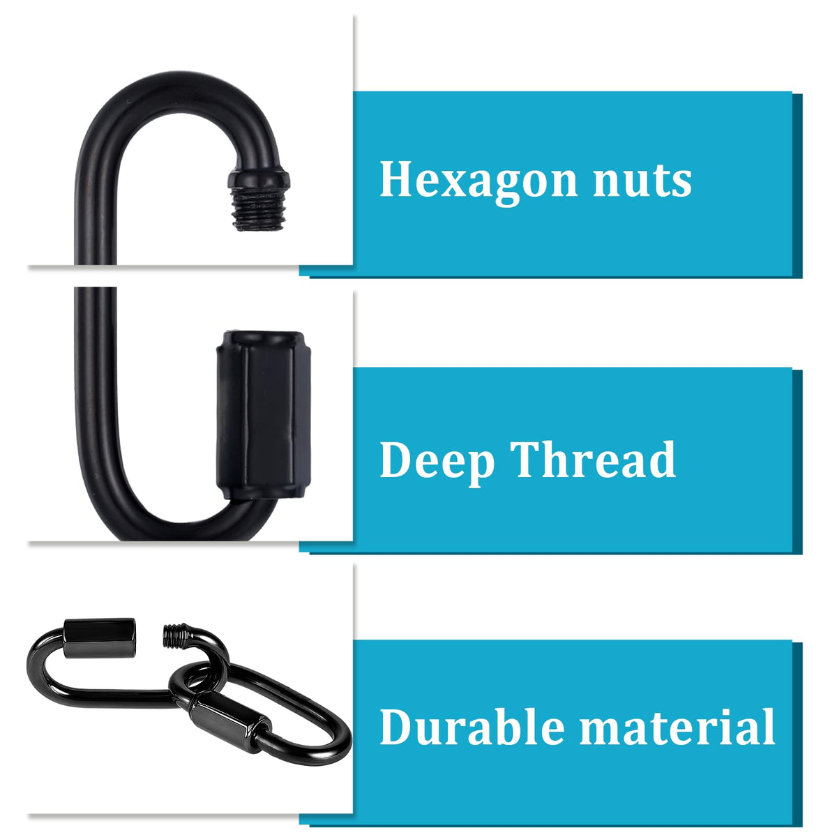 10 Pack Chain Quick Link, Black Chain Link 304 Stainless Steel, M3.5