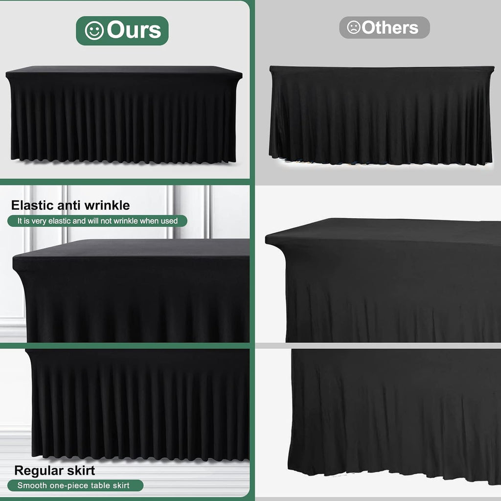 One-Piece Spandex Black Table Cloth Skirt for 6FT Rectangle Tables