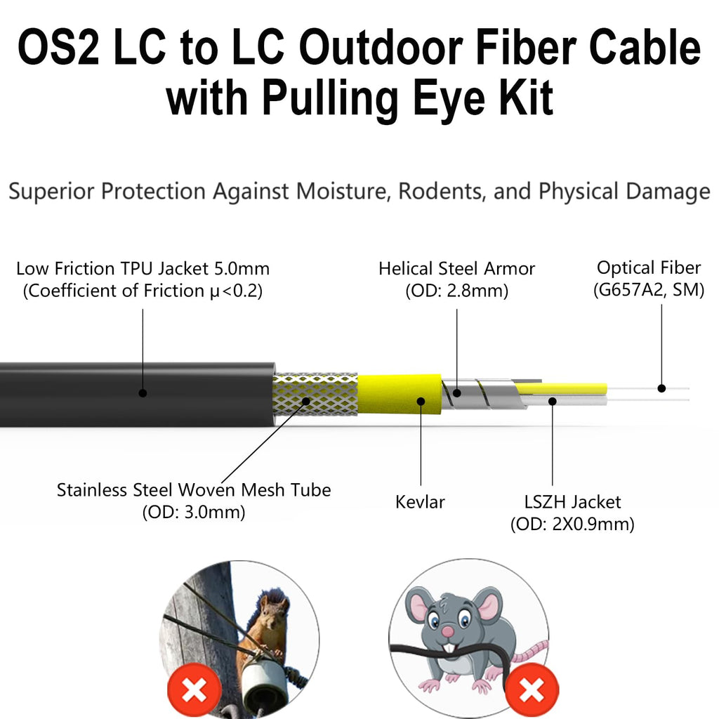 Outdoor Single Mode LC to LC Fiber Patch Cable 50M/164ft