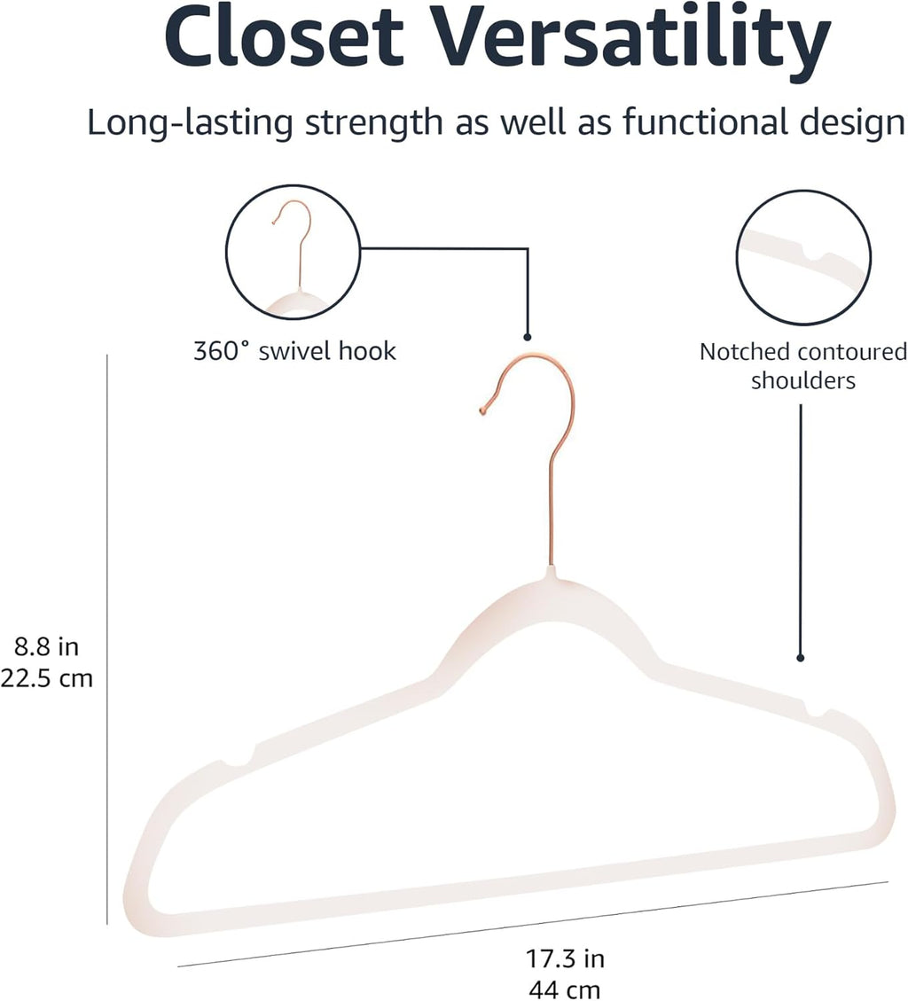 Space Saving Slim Velvet Non-Slip Suit Clothes Hangers, Sturdy Construction, Closet Organizer, Pack of 50, Blush
