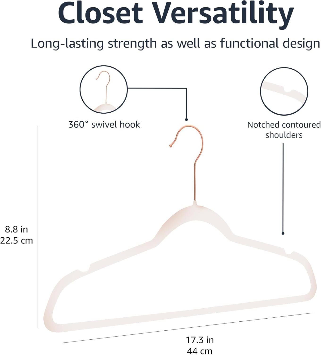 Space Saving Slim Velvet Non-Slip Suit Clothes Hangers, Sturdy Construction, Closet Organizer, Pack of 50, Blush