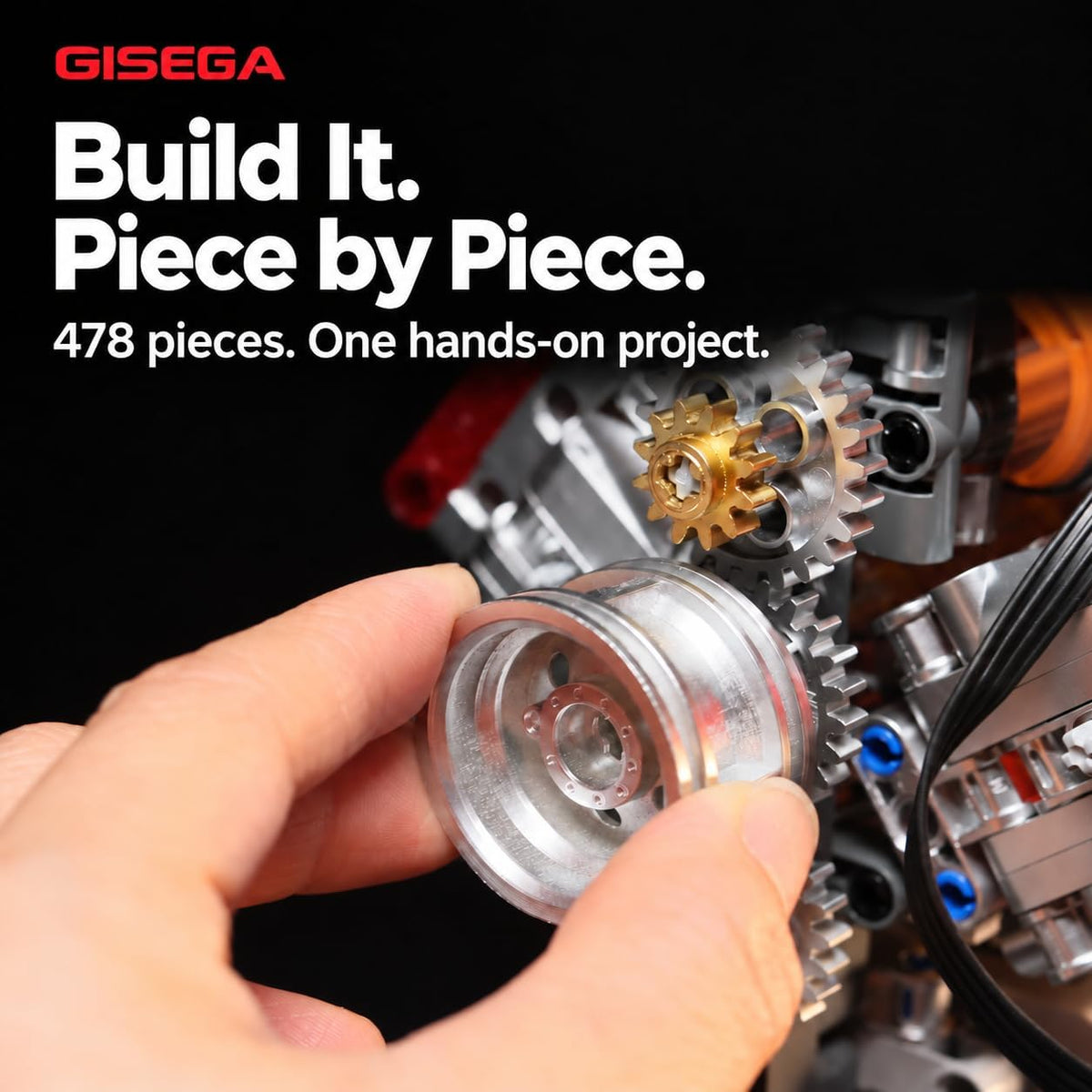 Motorized V8 Engine Model Kit that Runs, 478-Piece 8-Cylinder Car Engine Building Kit, Build Your Own STEM Mechanical