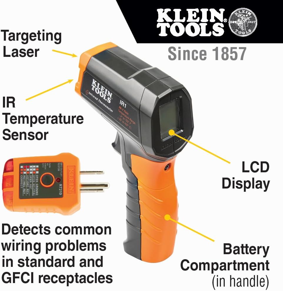 Klein Tools IR1KIT Infrared Thermometer and GFCI Receptacle Tester Kit