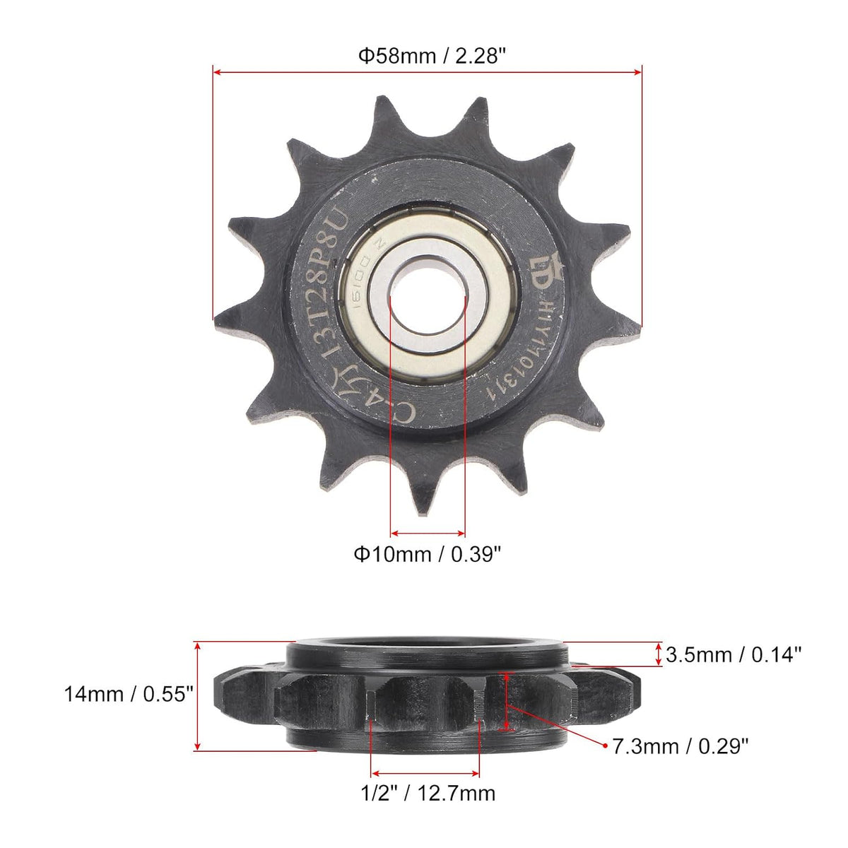 uxcell Chain Idler Sprocket, 10mm Bore 1/2" Pitch 13 Tooth Tensioner