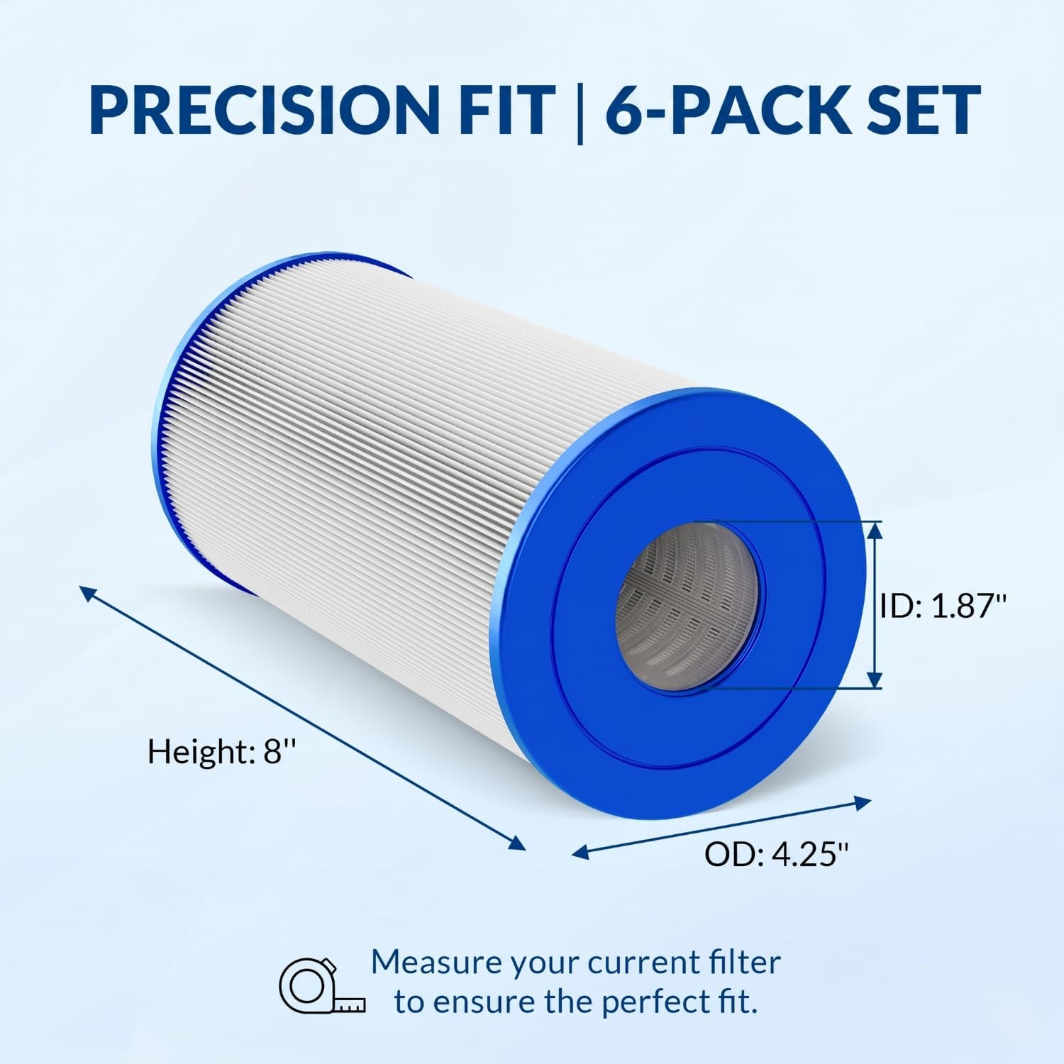 6-Pack Pro Series Type A or C Pool Filter Cartridge Replacement, 8" Cartridge, Fits C1000 C1500 C530 Pumps, 29000E
