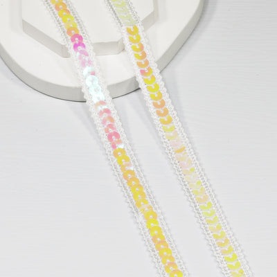 Length10 Yards，Wide 12mm/0.47 inch White Sequin Ribbon Trim,for Sewing DIY Crafts Costume Home Decorative (White-12mm)