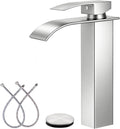 Brushed Nickel Bathroom Faucet 1 Hole Waterfall Vessel Sink Faucet