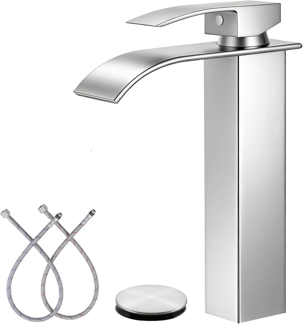 Brushed Nickel Bathroom Faucet 1 Hole Waterfall Vessel Sink Faucet