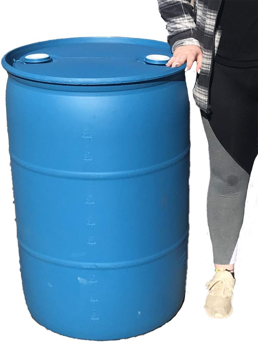 55 Gallon Blue Water Barrel | Solid Mold |2 Inch Bung Holes, Good for Long Term Drinking Water Use | BPA Free