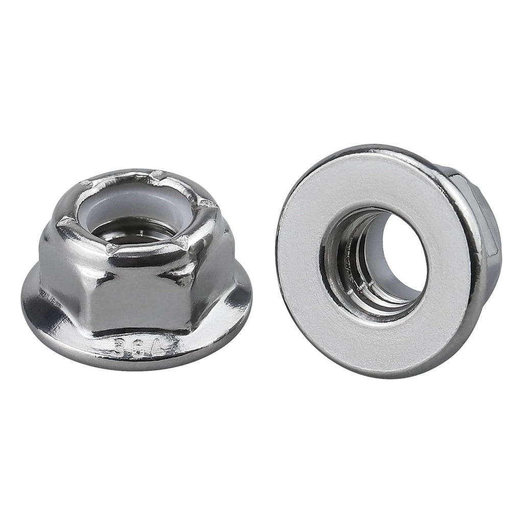 1/4-20 Flanged Nylon Insert Hex Locknuts Lock Nuts, 304 Stainless Steel 18-8, Bright Finish, Coarse Thread UNC, A2-70 SS, 50 Pcs