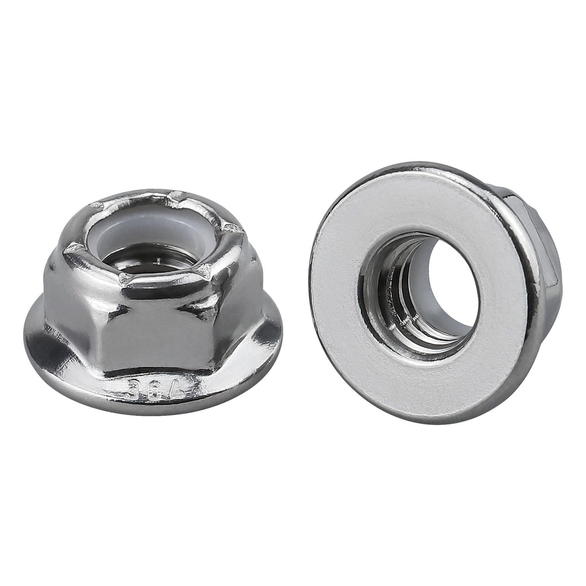 1/4-20 Flanged Nylon Insert Hex Locknuts Lock Nuts, 304 Stainless Steel 18-8, Bright Finish, Coarse Thread UNC, A2-70 SS, 50 Pcs