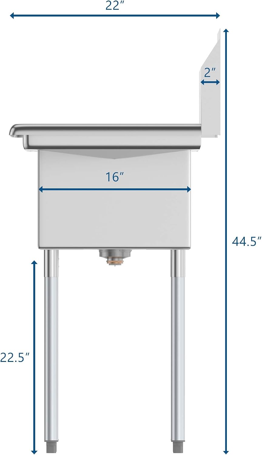 1 Compartment Stainless Steel NSF Commercial Kitchen Prep & Utility Sink with 2 Drainboards - Bowl Size 12" x 16" x 10"