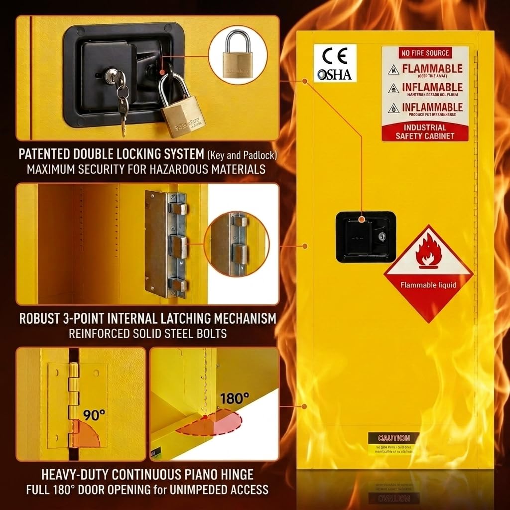 Flammable Safety Cabinet, Safety Storage Cabinet, Adjustable Shelf, Yellow